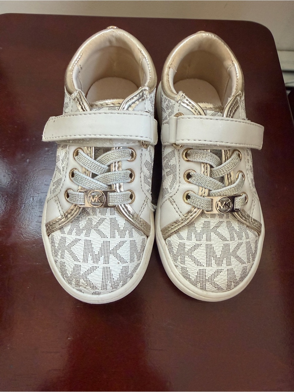 Michael Kors Toddler White Sneakers with Metallic Gold Trim
